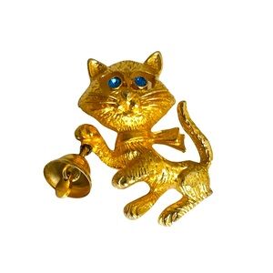 Avon Vintage Cat Rhinestone Eyes Bell Brooch